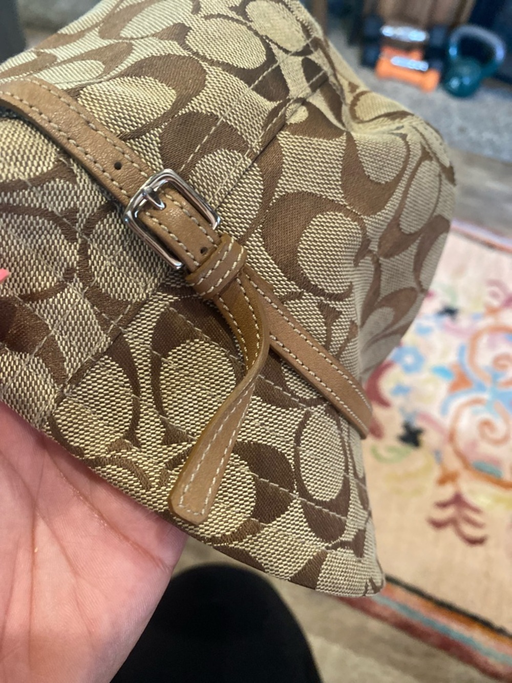 Vintage Coach CC Monogram Bucket Hat Brown/Tan Canvas Vegan Leather Accent Y2K - Picture 3 of 8